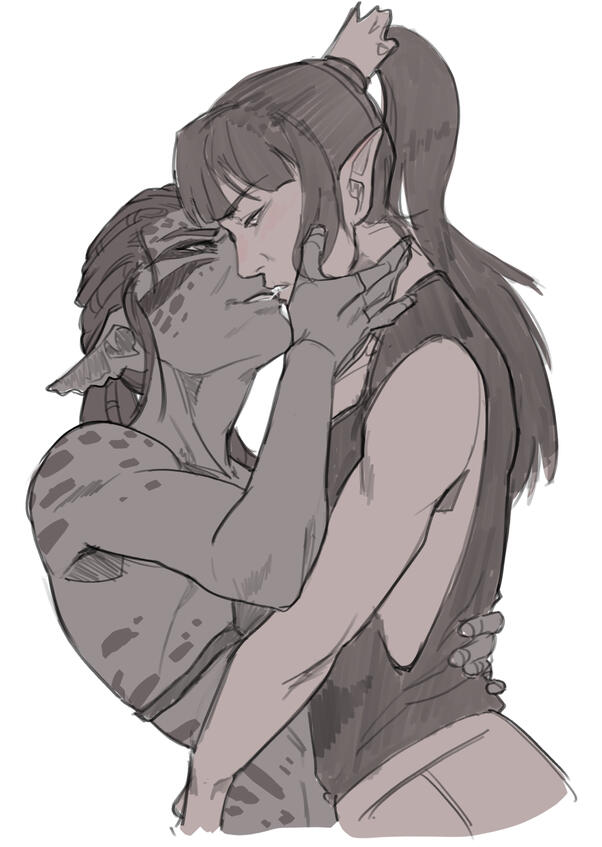 Lae'zel and Shadowheart kiss Lae'zel and Shadowheart kiss